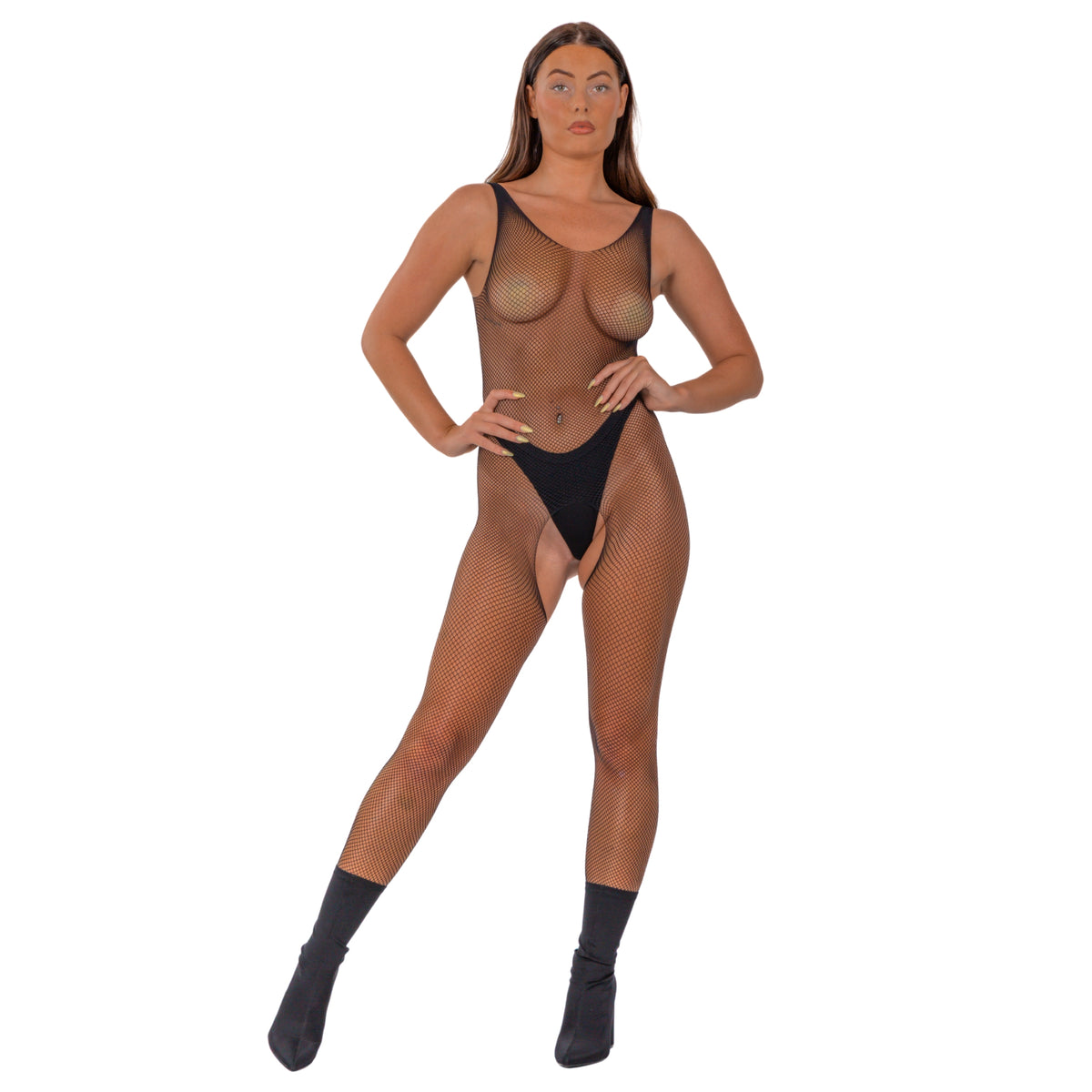 Lace by LJ Black Fishnet Crotchless Bodystocking