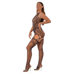 Lace by LJ Black Cut-Out Lace Suspender Bodystocking