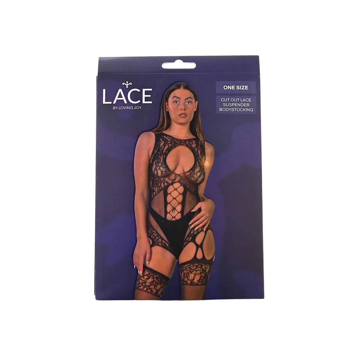 Lace by LJ Black Cut-Out Lace Suspender Bodystocking