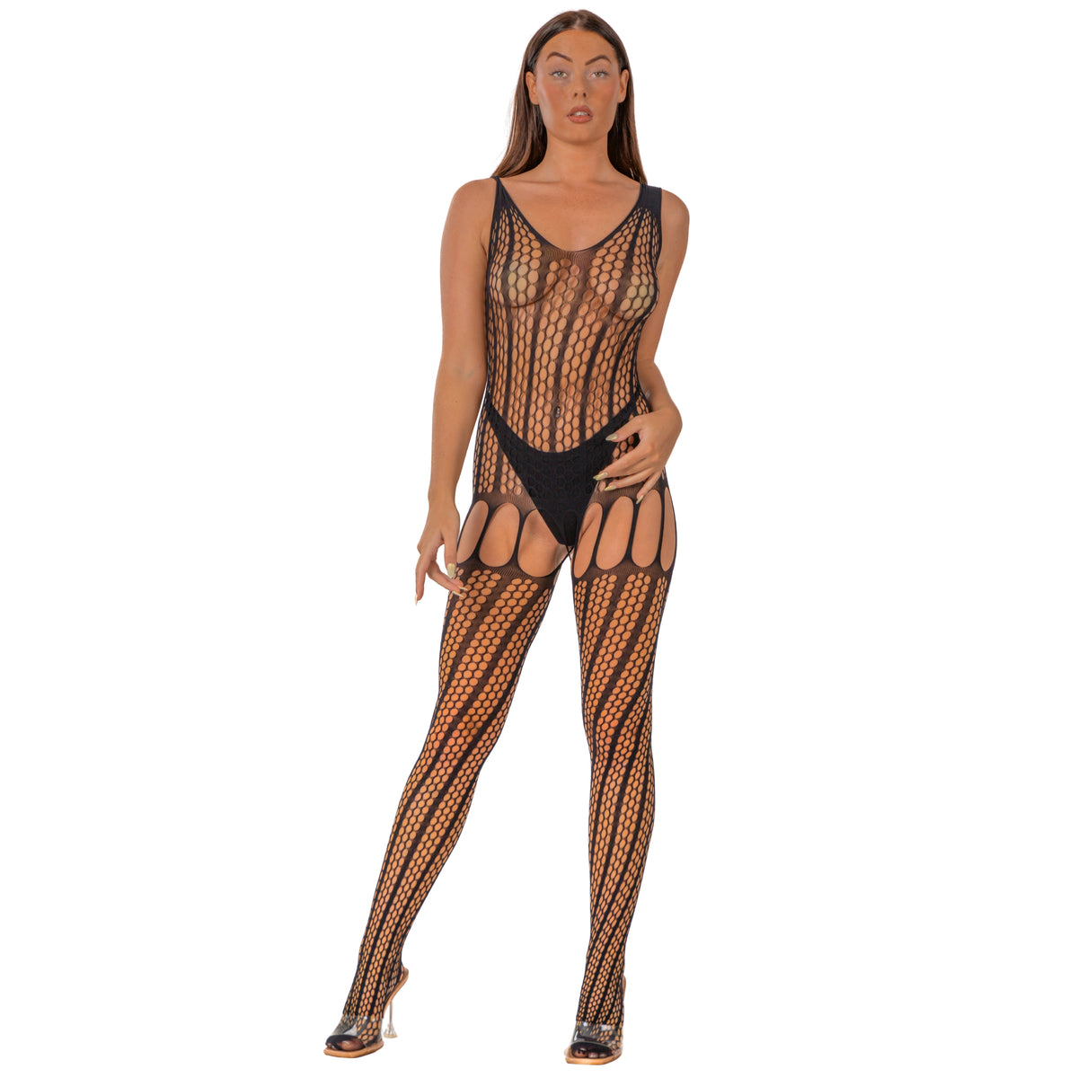 Lace by LJ Black Crochet Bodystocking with Lace-Up Back