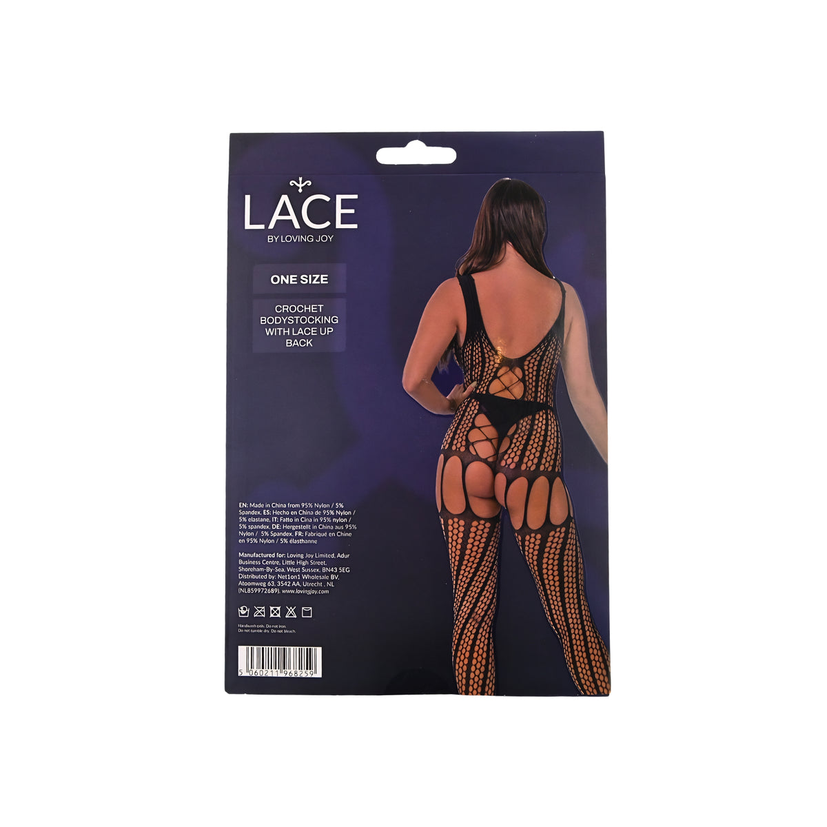 Lace by LJ Black Crochet Bodystocking with Lace-Up Back