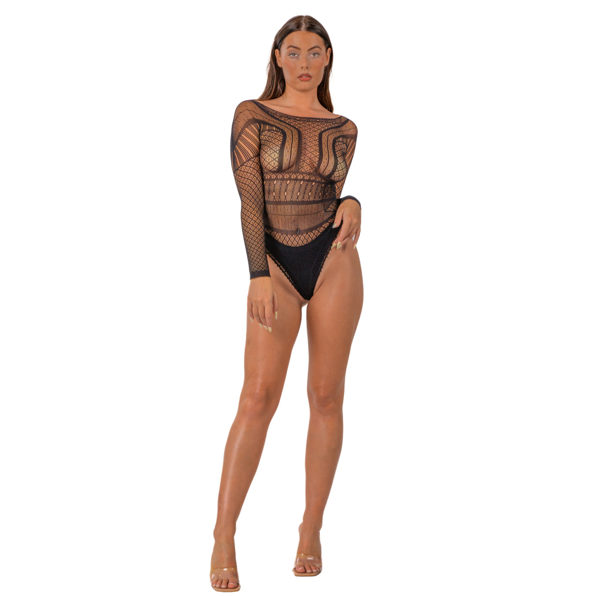 Lace by LJ Black Seamless Lace Long-Sleeve Bodysuit