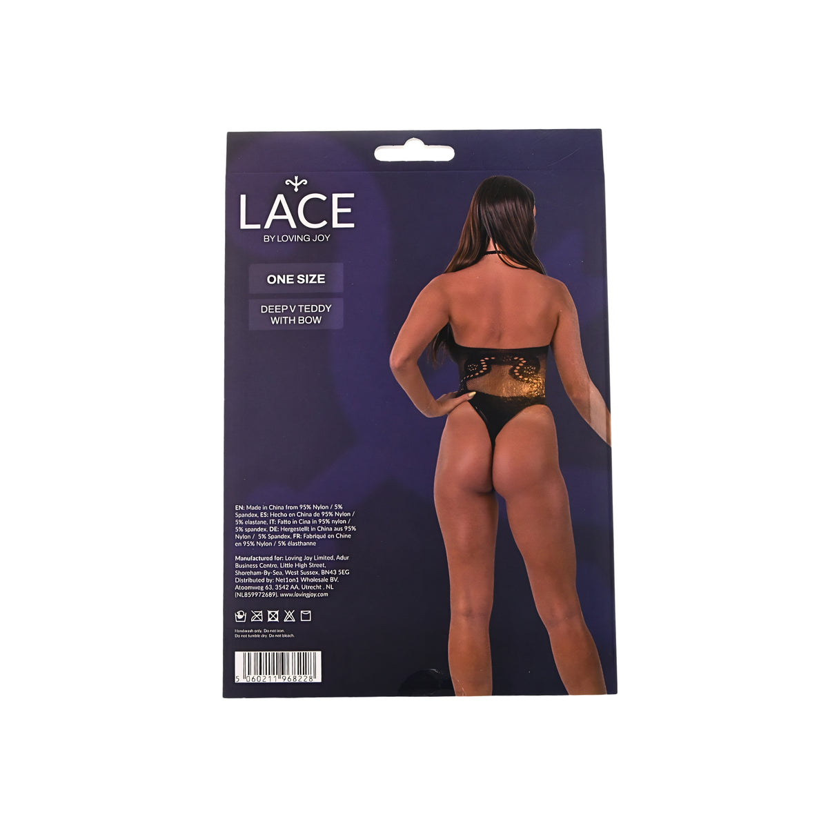 Lace by LJ Black Deep-V Teddy with Bow