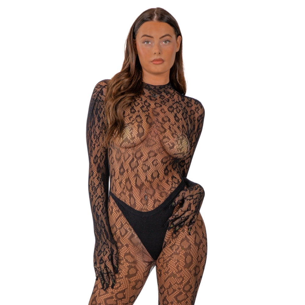 Lace by LJ Black Gloved Leopard Print Catsuit