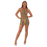 Lace by LJ Rainbow Coloured Halter-Neck Dress