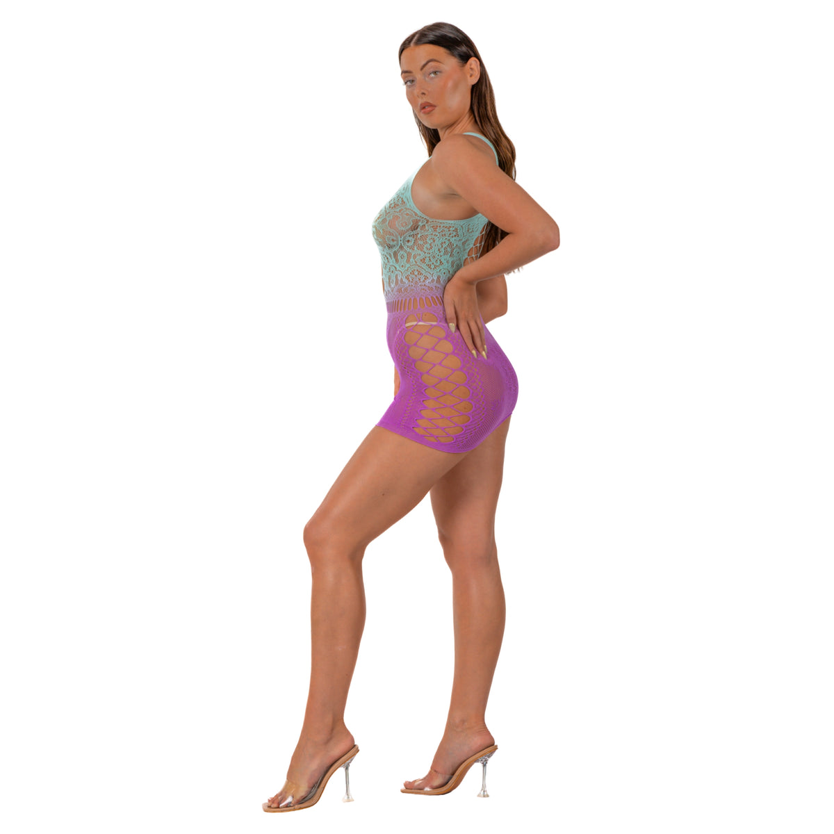Lace by LJ Purple & Blue Ombre Faux Lace-Up Mini Dress