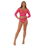 Lace by LJ Black, Fuchsia & Pink Fence Net Crop Top & Bottoms