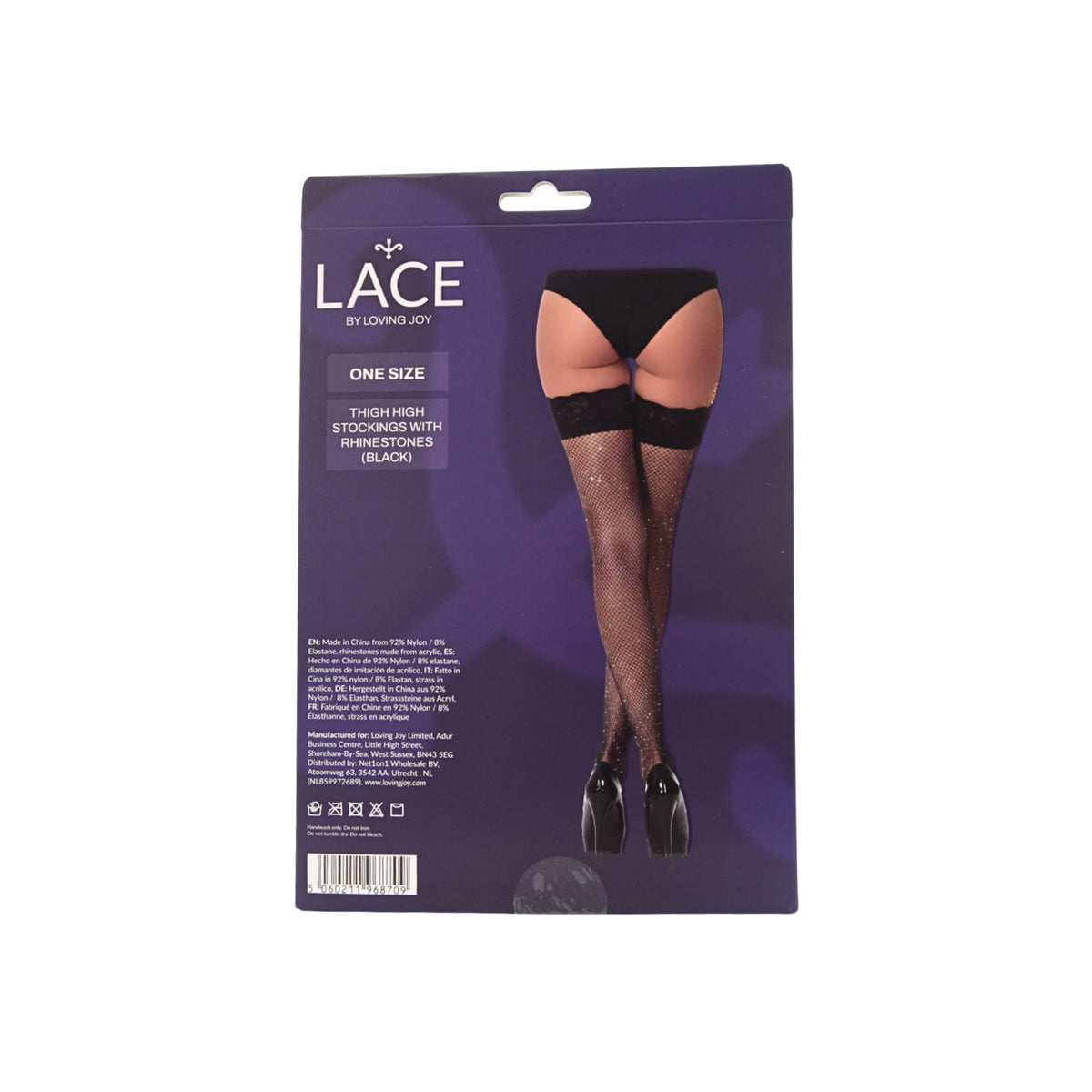 Lace by LJ Black & Red Fishnet Thigh-High Stockings with Rhinestones