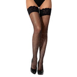 Lace by LJ Black & Red Fishnet Thigh-High Stockings with Rhinestones