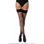Lace by LJ Black & Red Fishnet Thigh-High Stockings with Rhinestones