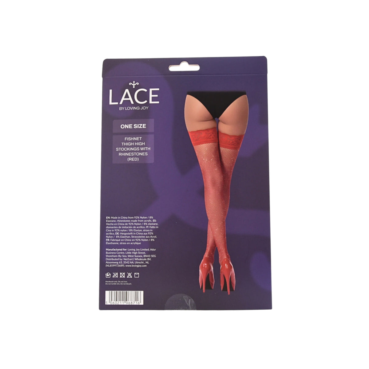 Lace by LJ Black & Red Fishnet Thigh-High Stockings with Rhinestones