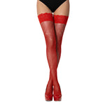 Lace by LJ Black & Red Fishnet Thigh-High Stockings with Rhinestones