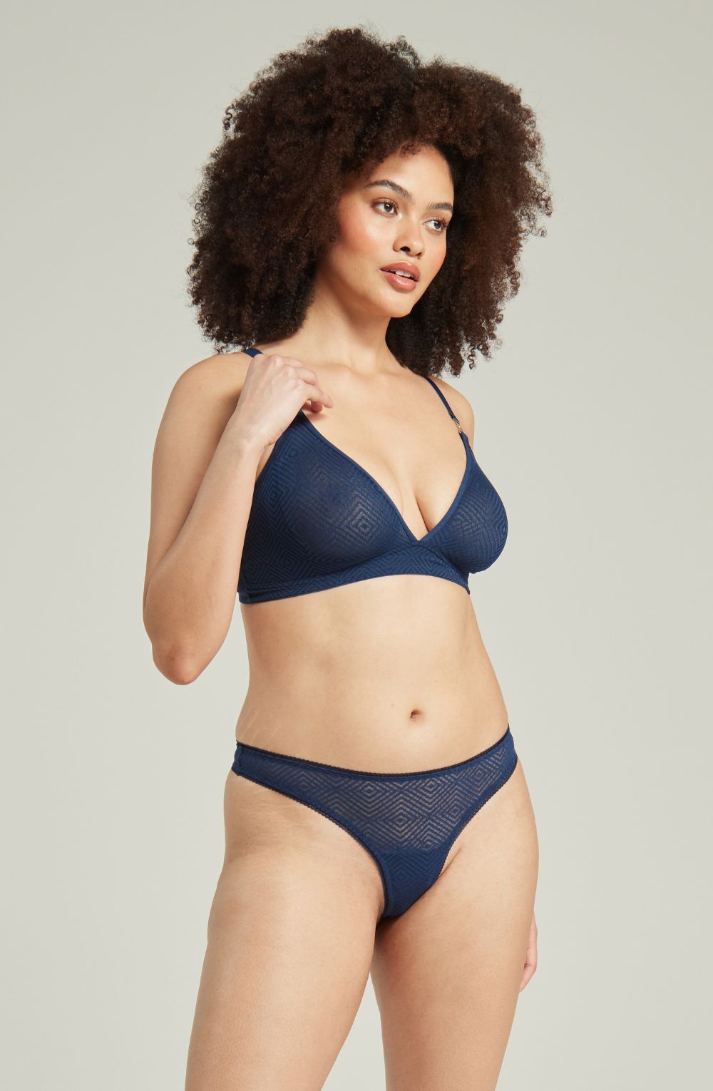 Nudea The Sheer Deco Barely There Thong Navy