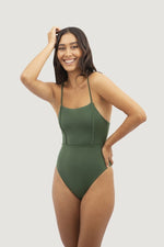 1 People Princess Cut Spaghetti Strap One Piece Swimsuit Green Seaweed
