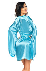 Beauty Night Samira Peignoir Satin Robe & Thong Set in Turquoise
