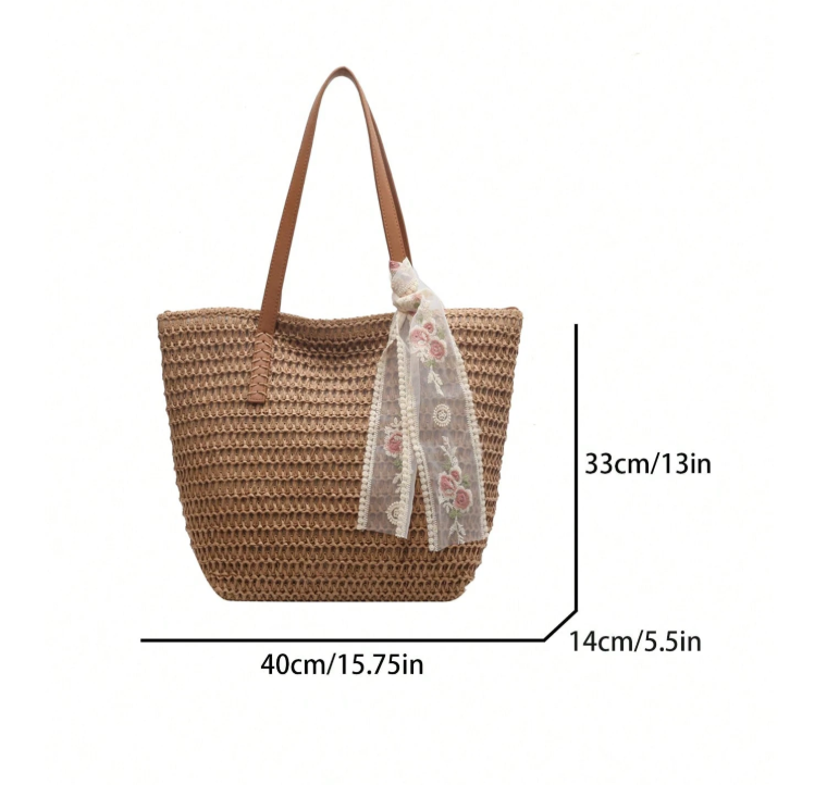 Beige Raffia Beach Bag & Straw Hat Set with Tassel & Bow — 2-Piece Woven Summer Set for Women – alternate view 4