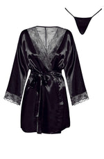 Beauty Night Sherie Peignoir Satin Black Robe & Thong Set