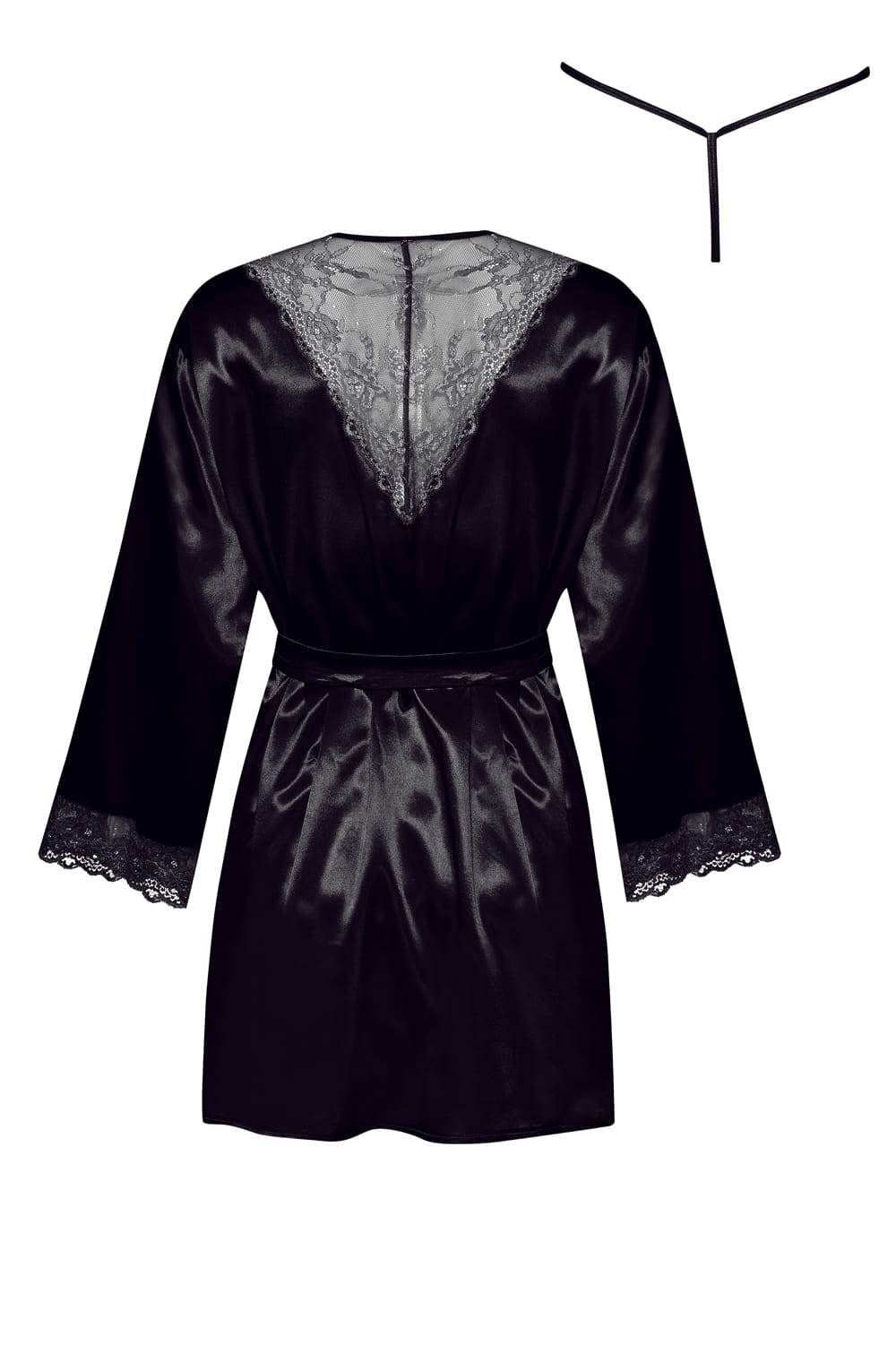 Beauty Night Sherie Peignoir Satin Black Robe & Thong Set