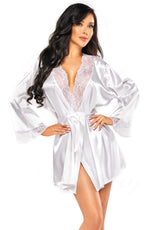 Beauty Night Sherie Satin Peignoir Robe and Thong Set White