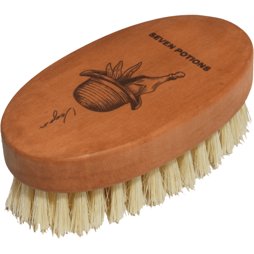 Seven Potions Beard Brush - Oval Shaped Pear Wood With Natural Bristles Vegan Sisal - Firm