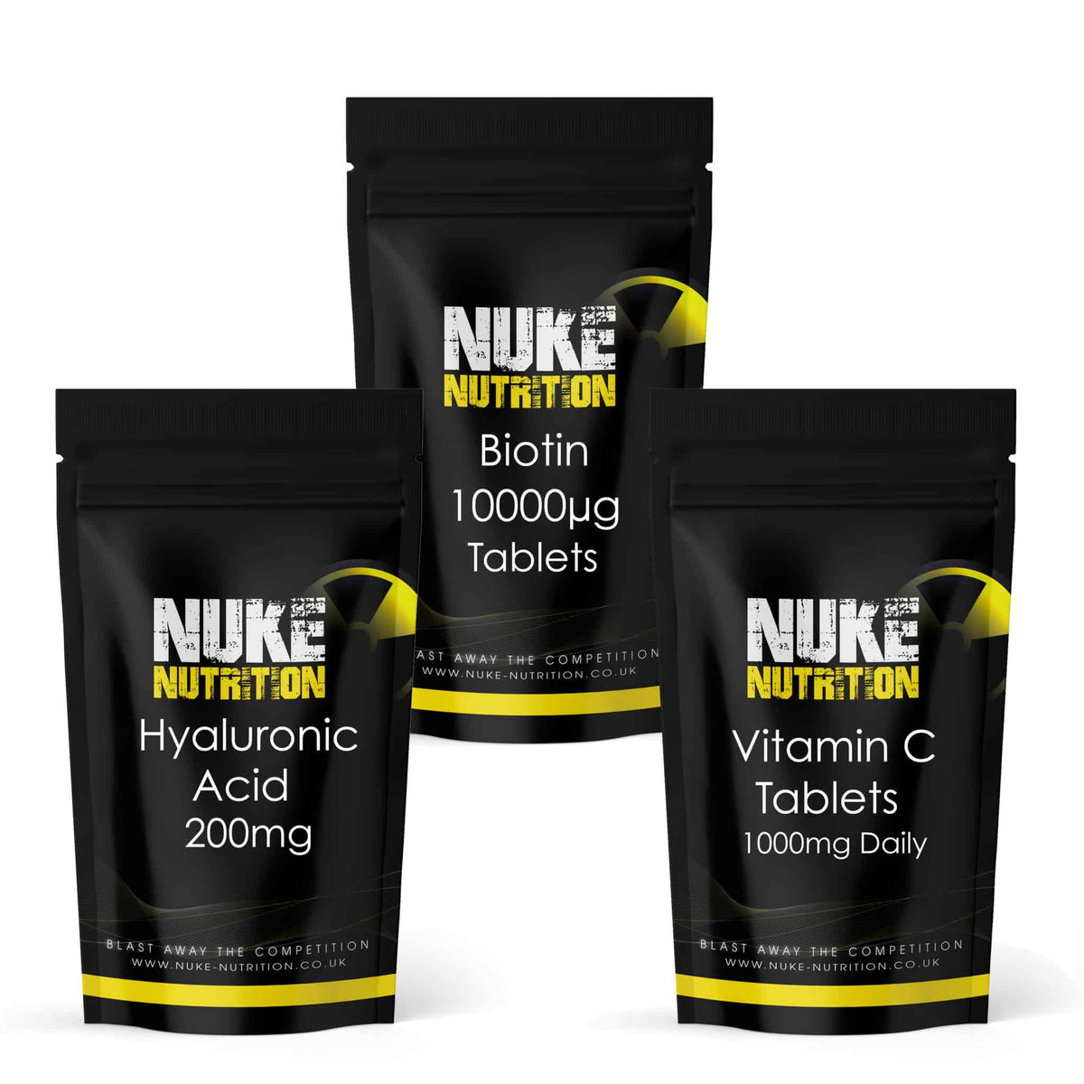 Hair & Skin Care Bundle - Hyaluronic Acid, Vitamin C, Biotin - High Strength x 180 Tablets