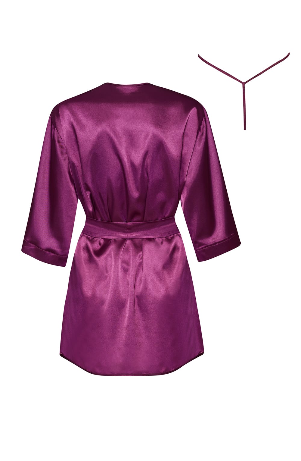 Beauty Night Summer Satin Lace Shoulder Accent Wide Sleeve Peignoir Burgundy