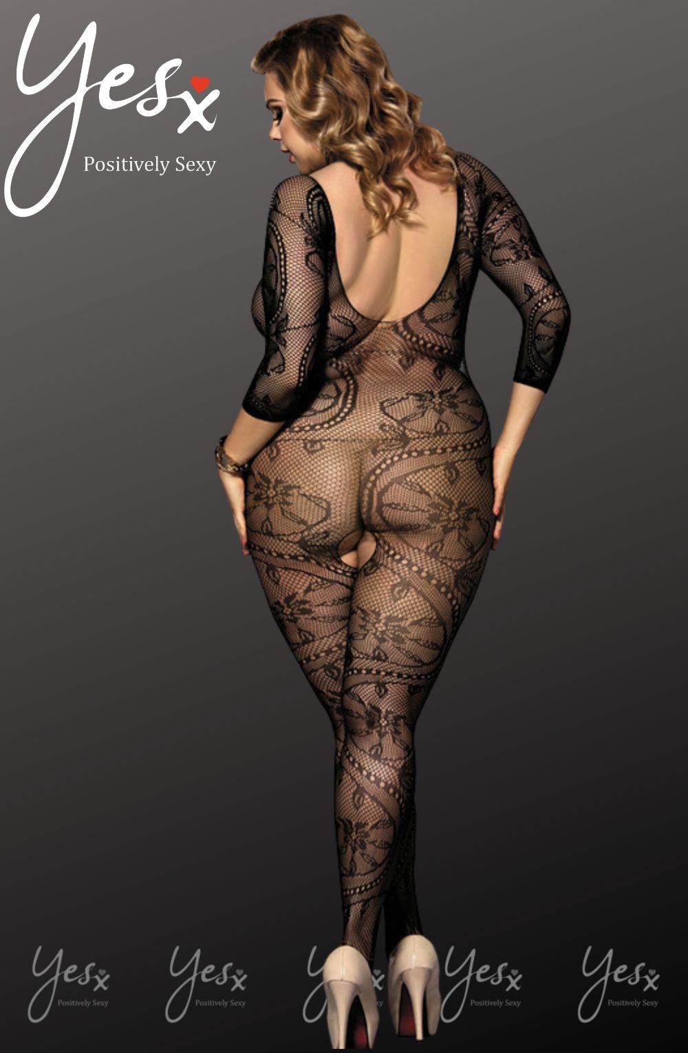 YesX Plus Size Patterned Full Bodystocking Black One Size Plus