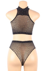 YesX Fishnet Halter Neck Lingerie Set Black