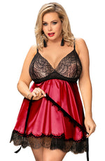 YesX Plus Size Babydoll & Blindfold Black Lace & Red Satin