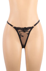 YesX Embroidered Lace 3 Piece Lingerie Set Black