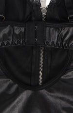 YesX Gartered Zip-up Wet Look 2 Piece Babydoll Set Black