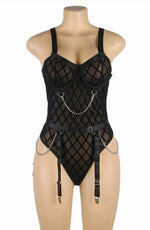 YesX Black Plus Size Bodysuit with Chains