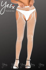 YesX Sparkly Fishnet Crotchless Tights White