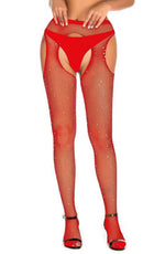YesX Sparkly Fishnet Crotchless Tights Black
