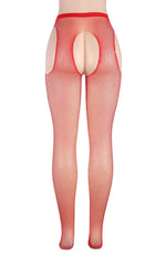 YesX Sparkly Fishnet Crotchless Tights Red