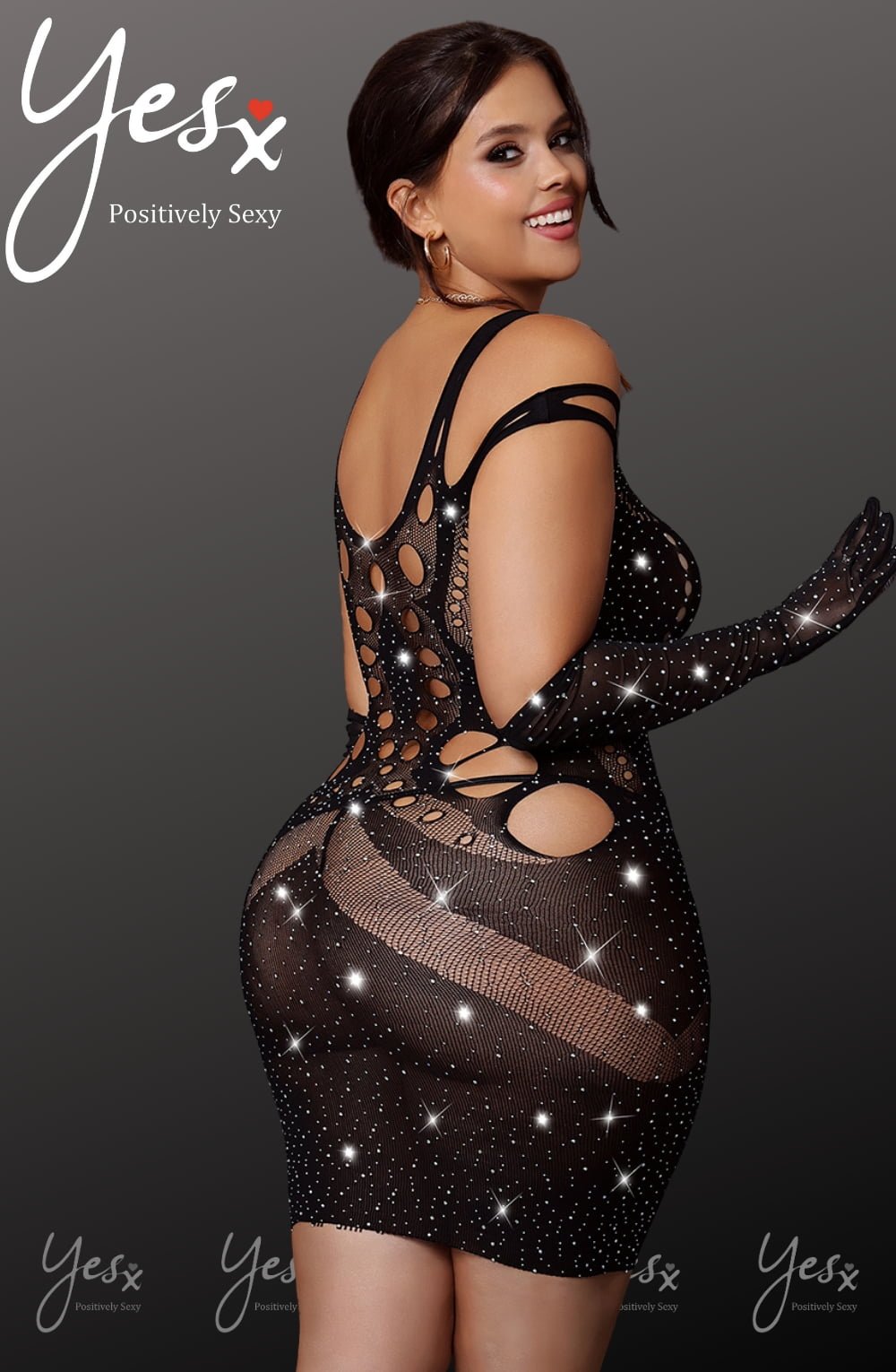 YesX Plus Size Bodystocking Dress Sparkly One Size Black