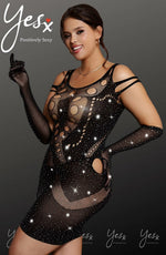 YesX Plus Size Bodystocking Dress Sparkly One Size Black