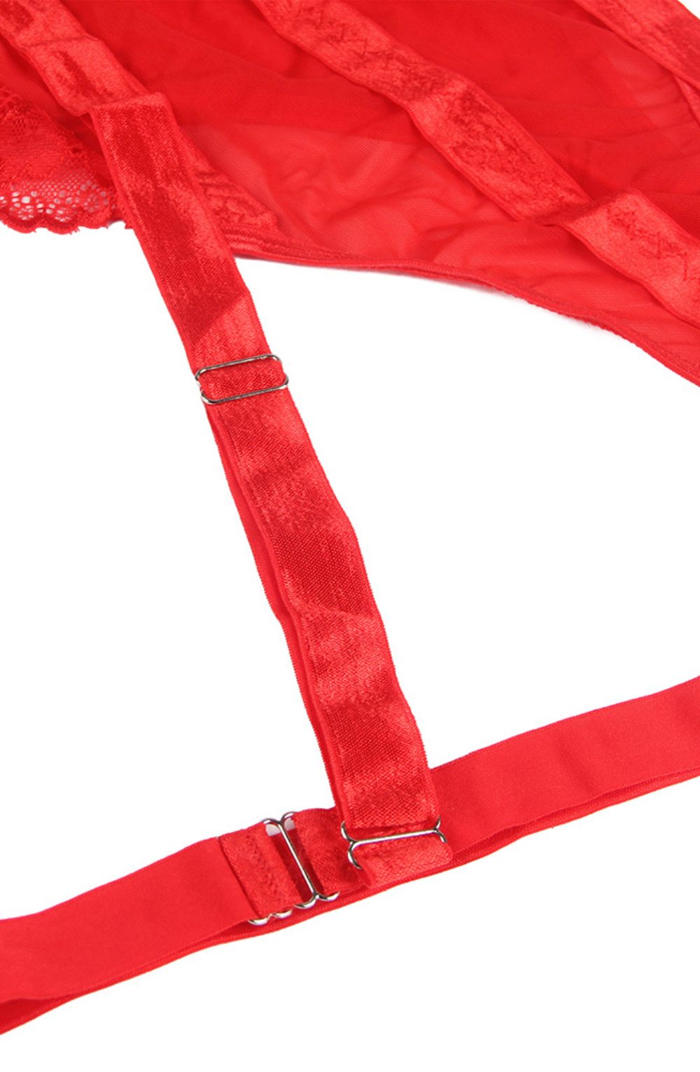 YesX Plus Size Red Lace Bodysuit with Suspenders & Leg Straps