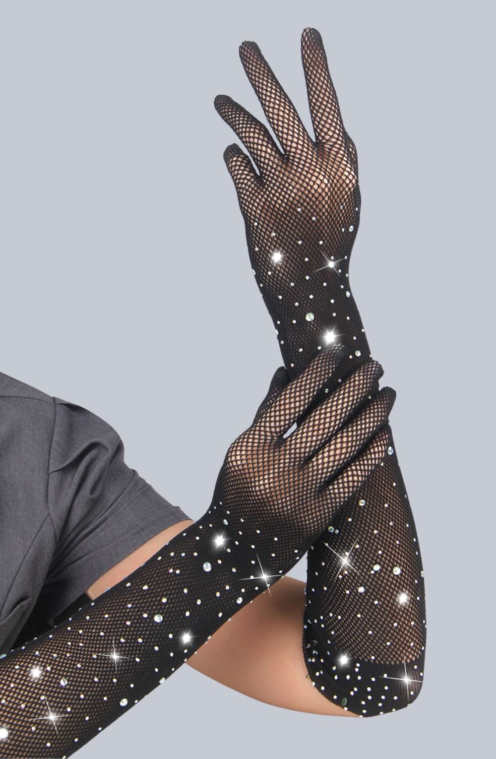 Yesx Sparkly Fishnet Long Erotic Gloves Black