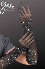 Yesx Sparkly Fishnet Long Erotic Gloves Black