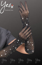 Yesx Sparkly Fishnet Long Erotic Gloves Black