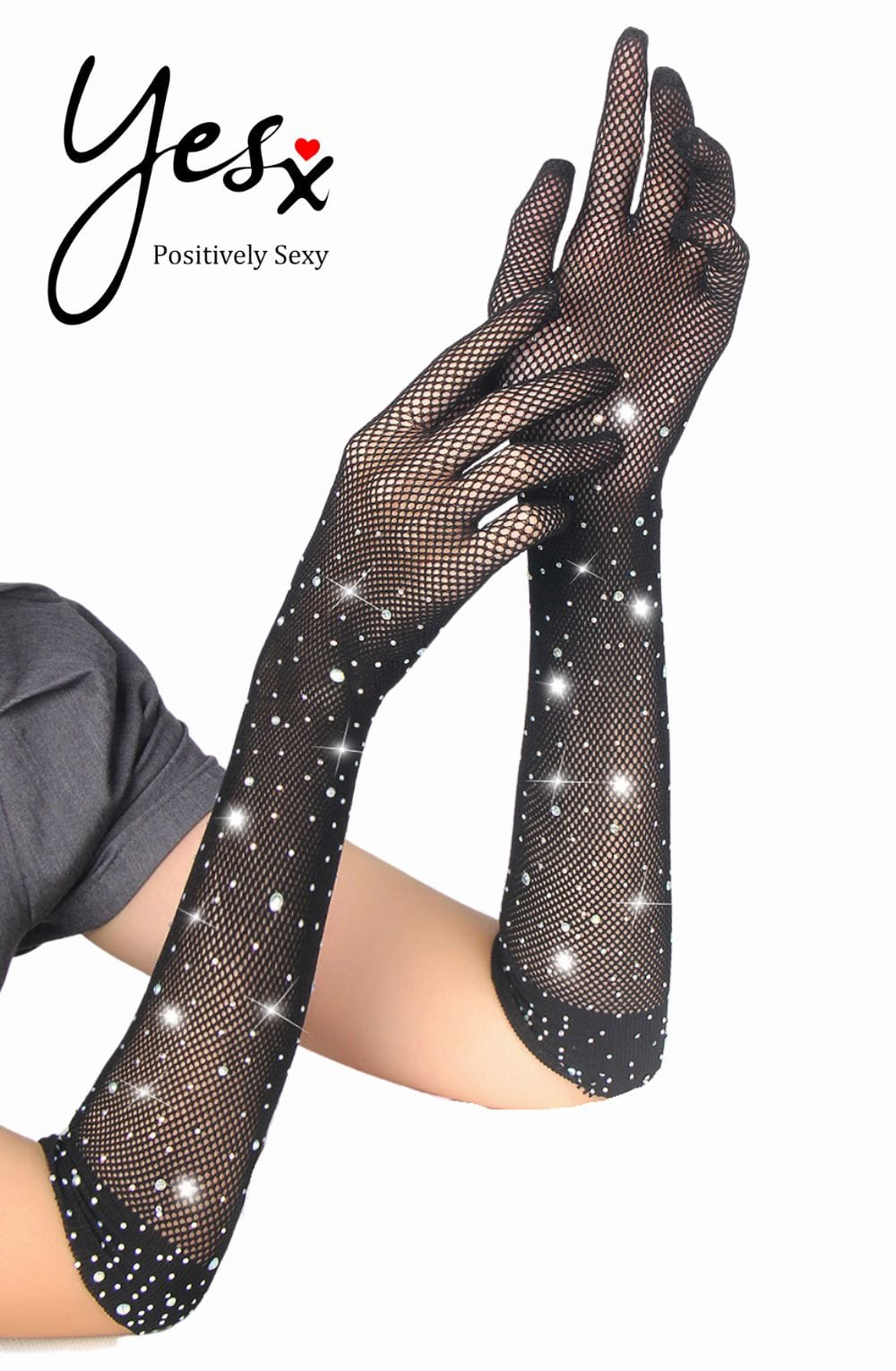 Yesx Sparkly Fishnet Long Erotic Gloves Black