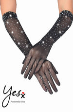 Yesx Sparkly Fishnet Long Erotic Gloves Black