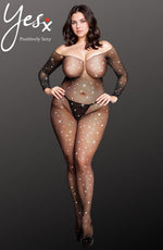 YesX Plus Size Fishnet Sparkly Crotchless Bodystocking Black