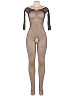 YesX Fishnet Diamante Sparkly Crotchless Full Bodystocking Black