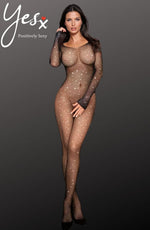 YesX Fishnet Diamante Sparkly Crotchless Full Bodystocking Black
