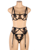 YesX Plus Size 3 Piece Bra Erotic Lingerie Set Up To 4XL Black