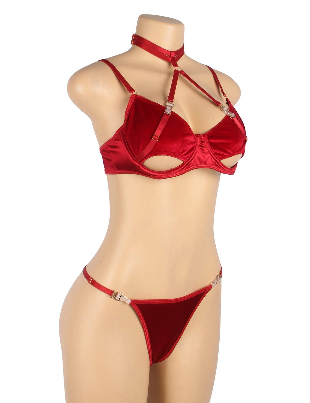 YesX Plus Size Hollow Cut Halter Bra Lingerie Set Up To 2XL Red