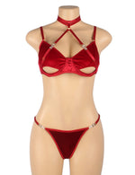 YesX Plus Size Hollow Cut Halter Bra Lingerie Set Up To 2XL Red