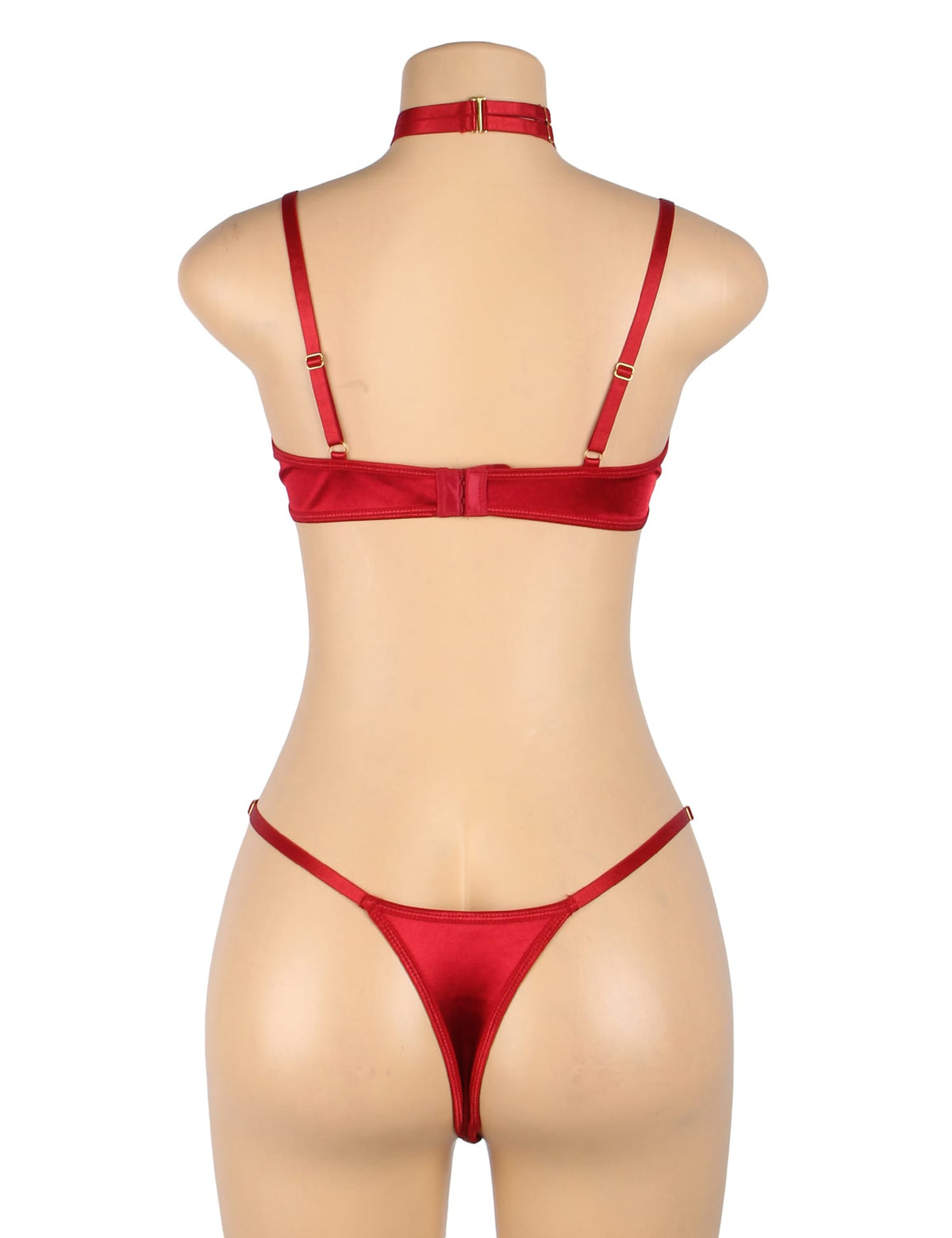 YesX Plus Size Hollow Cut Halter Bra Lingerie Set Up To 2XL Red
